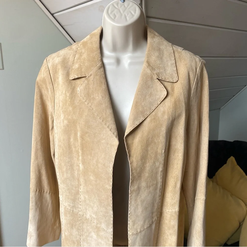 90s Coldwater Creek Leather Suede Trench Coat Women Med Open Front Western Boho - Picture 10 of 15